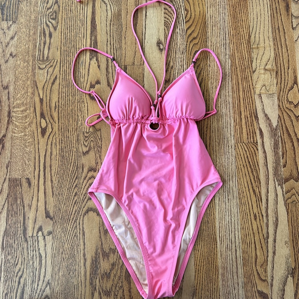J Crew Swim One-piece Plunge Beaded Pink Suit NWOT 8